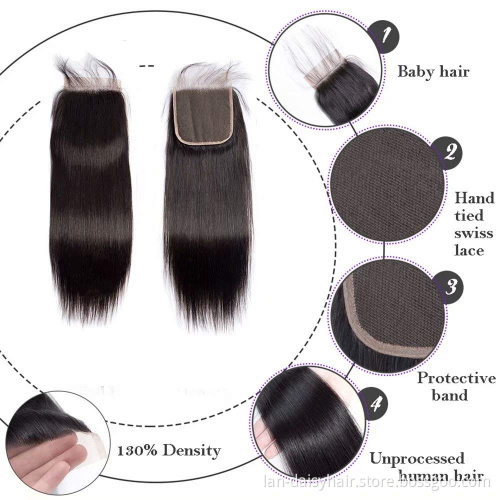 Lan-Daisy Hair 10A  Burma Straight Lace Closure  HD Closure 120% Density Swiss Lace 4X4 100% Human Hair Lace Closure